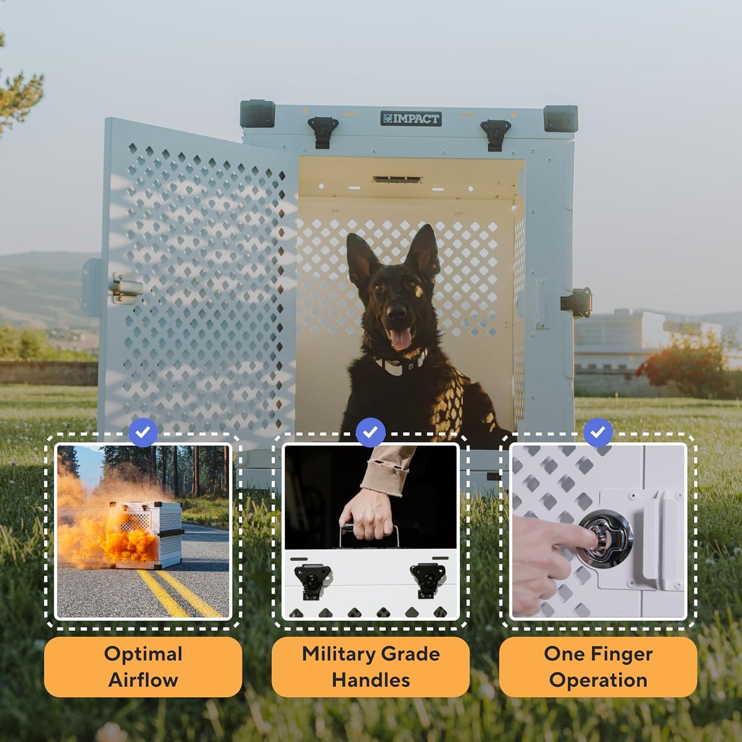 Impact Collapsible Dog Crate - Foldable Hard Crate for Extra Large Dogs - Heavy Duty Travel Kennel with Powder-Coated Aluminum - Quick Setup for Indoor & Outdoor (White, 40"+ (40.5" L x 27.5βW x 34" H