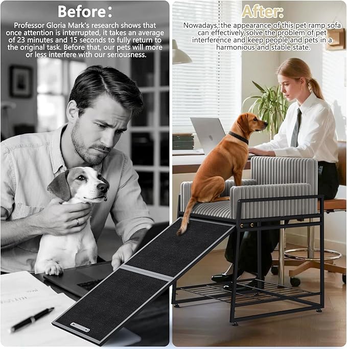 Pet Stairs Ramp with Seat,Dog Window Perch with Stairs and Storage,Dog Seat with Ramp Steps,Folding Pet Ramp for Dogs Cats,Bunk Bed Chair with Sofa Cushion for Bed Couch Office,Hold Up to 110 lbs