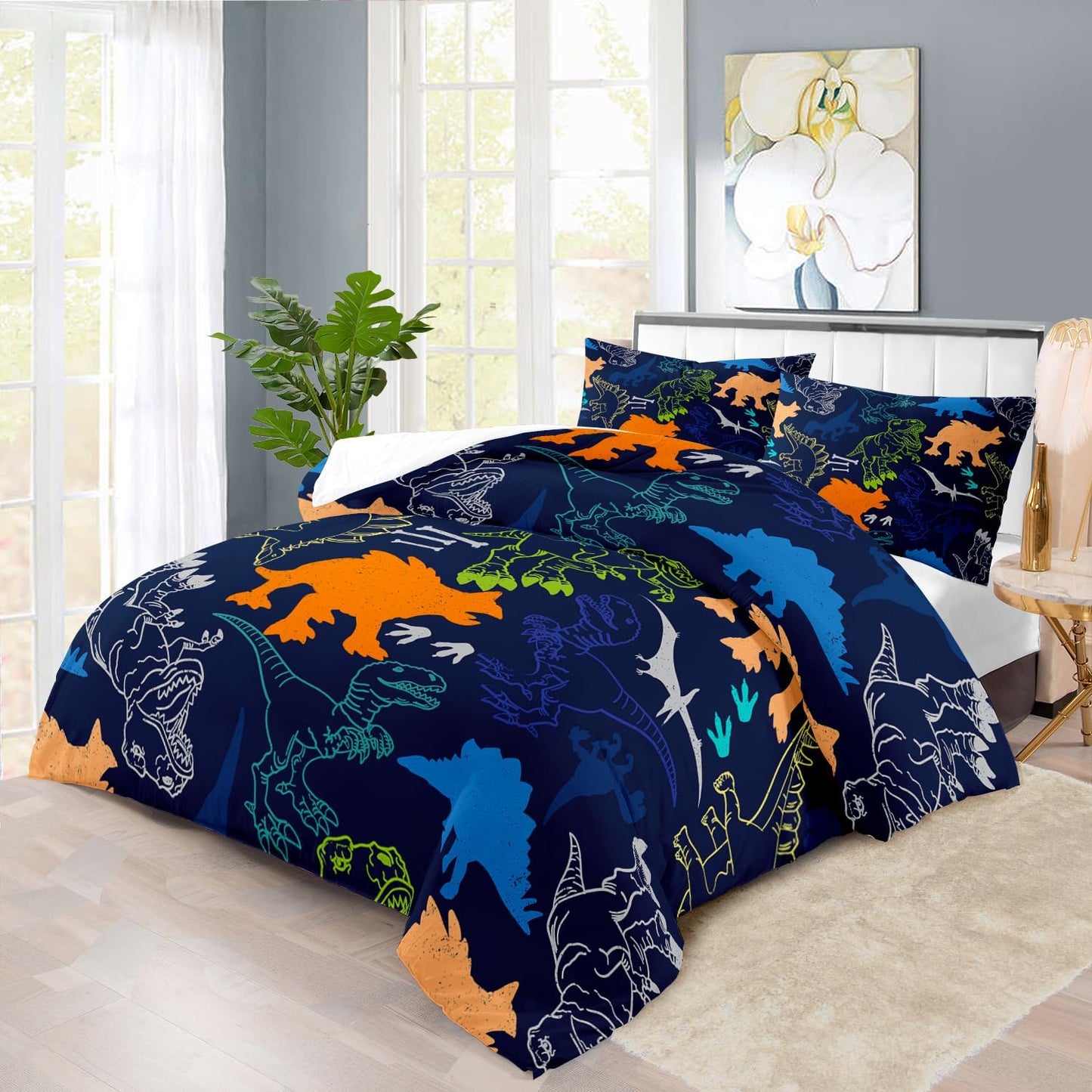 Blue Dinosaur Comforter Set Full Boys,Cute Dinosaur Bedding Set Full for Kids,Kawaii Dragon Comforter Blue Bedroom Decor,Cute Animal Bedding Kawaii Animal Quilt Boys