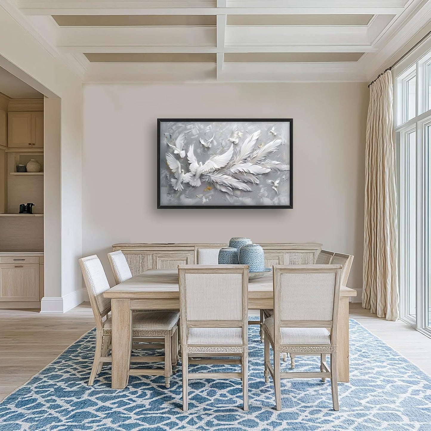 Quorin Feather Dove Bird Large Wall Art White Gray Holy Wings Pictures Peaceful Birds Flying Wall Decor Canvas Print Painting Artwork for Bathroom Living Room Bedroom 36L x 24W