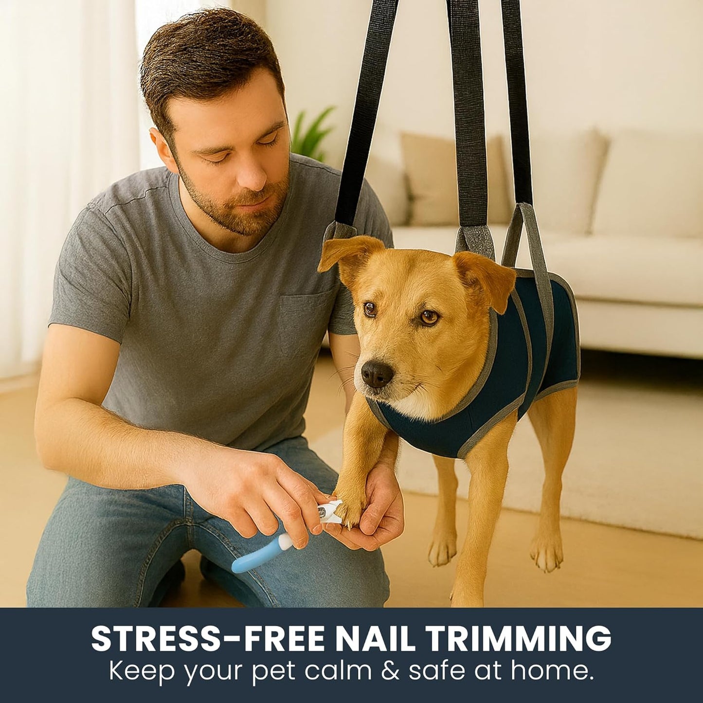 Grooming Hammock Kit for Dogs & Cats, Includes Hammock Harness, Nail Clippers, Nail File, Grooming Glove, Dematting Comb, S-Hooks, Carabiners & Storage Bag for Easy Home Grooming small (75Ć49) cm