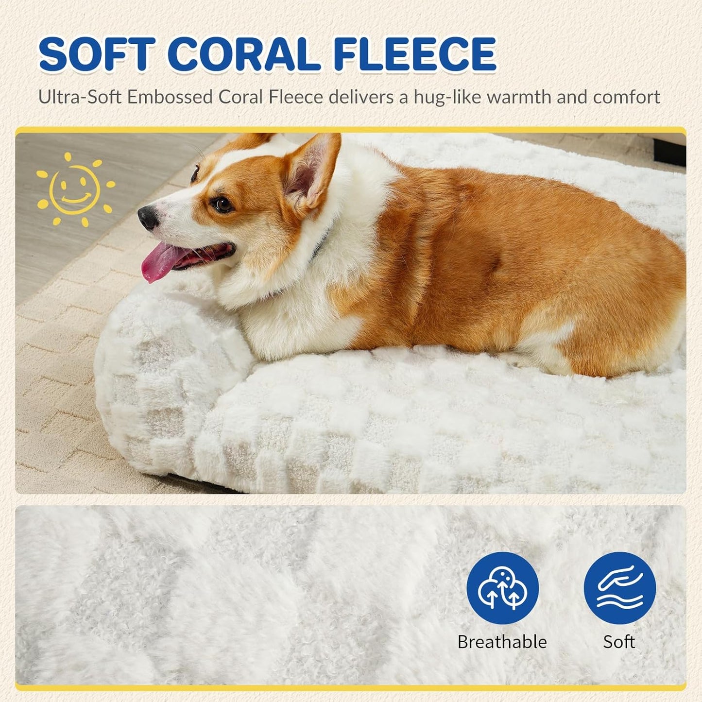 Cat Bed Cats Couch for Puppy and Kitten, Fluffy Pet Couch Small Dog Sofa Bed, Supportive Cat Sofa for Indoor Cats, Washable Cover & Non-Slip, 26 inch, White