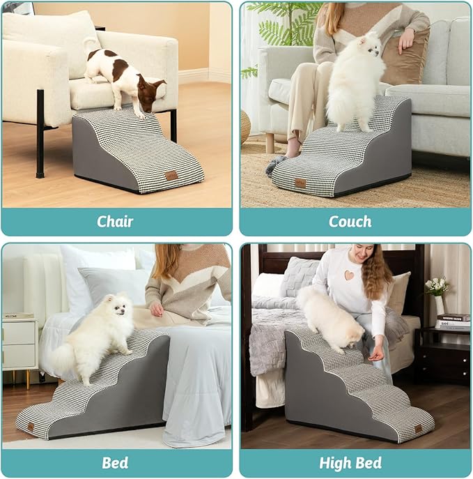 Dog Stairs for High Bed 22.6" H, Small Dog Step for Puppy, Older or Cat, Curved Ramp for Car, Ladder with High Density Foam, Lightweight, Durable, 15.7x33x22.6 inch, 5 Step, White Black