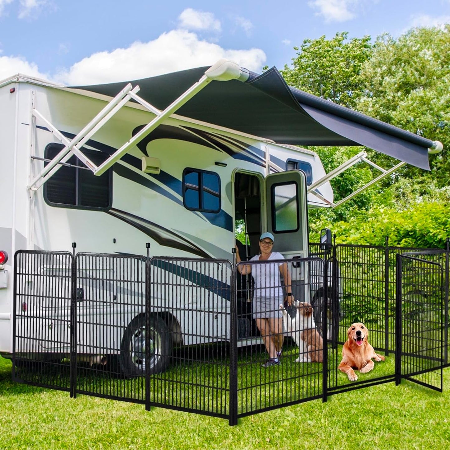 Garden Fencing 48in High, 8 Panels Total 17.7 Ft(L) Dog Fence Outdoor for Yard, Gate 21 in Wide with Low Sills. Lattice Panels for Outside, Dog Digging Fence Barrier, Garden Fences and Borders