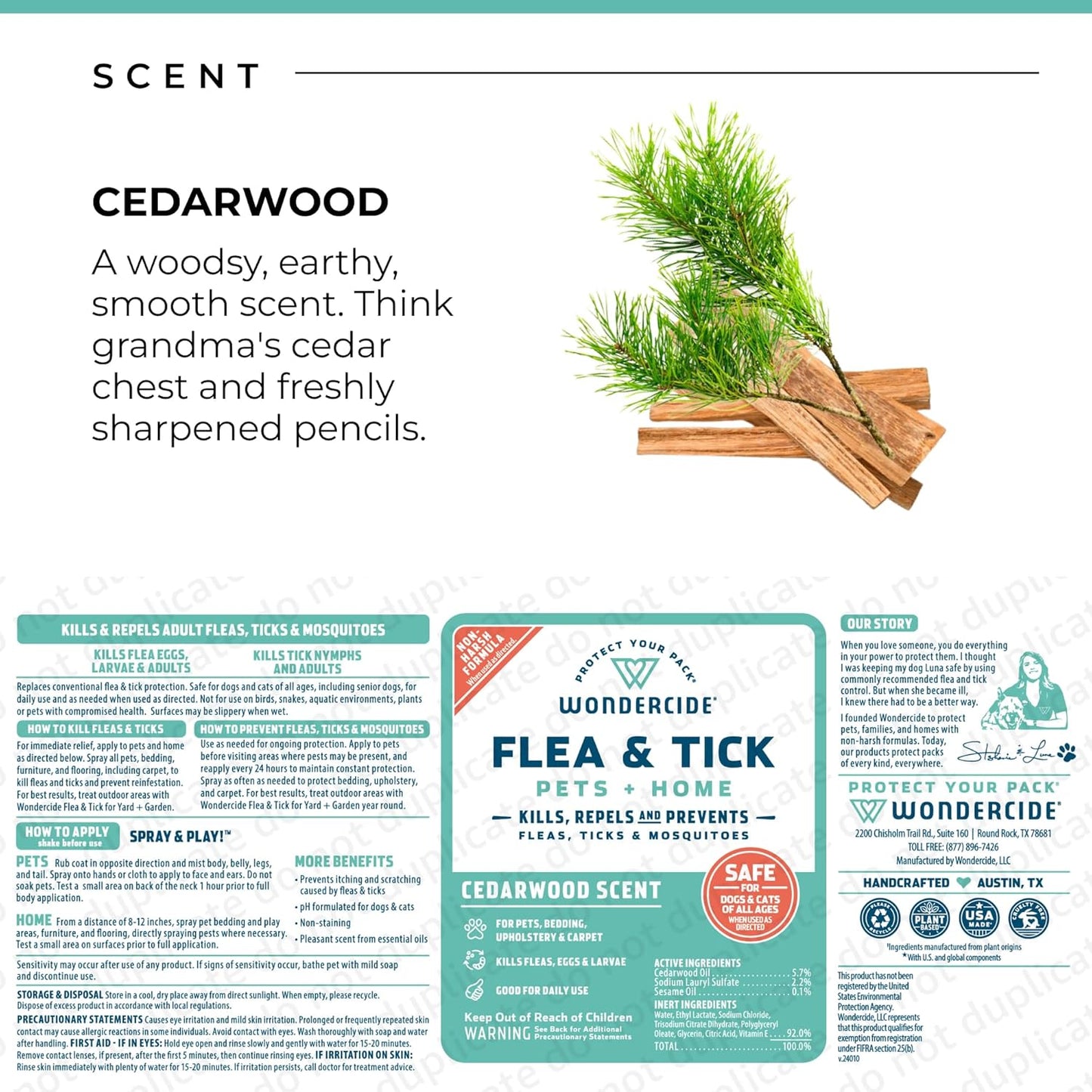 Wondercide - Flea, Tick & Mosquito Spray for Dogs, Cats, and Home - Flea and Tick Killer, Control, Prevention, Treatment - with Natural Essential Oils - Pet and Family Safe - Cedarwood 128 oz