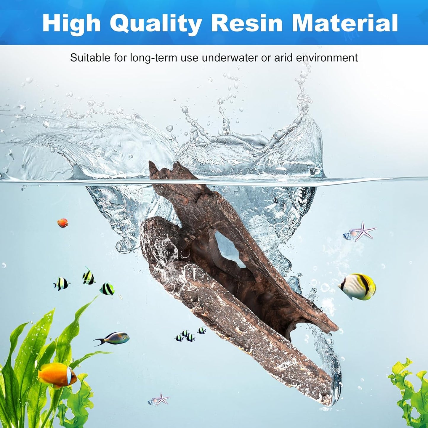 TRUVIC Fish Tank Decorations - Aquarium Cave Decor, Resin Hollow Tree Trunk Reptile Hide & Betta Log Hideout for 20 Gallon Tank, Fish Accessories Shelter Cave