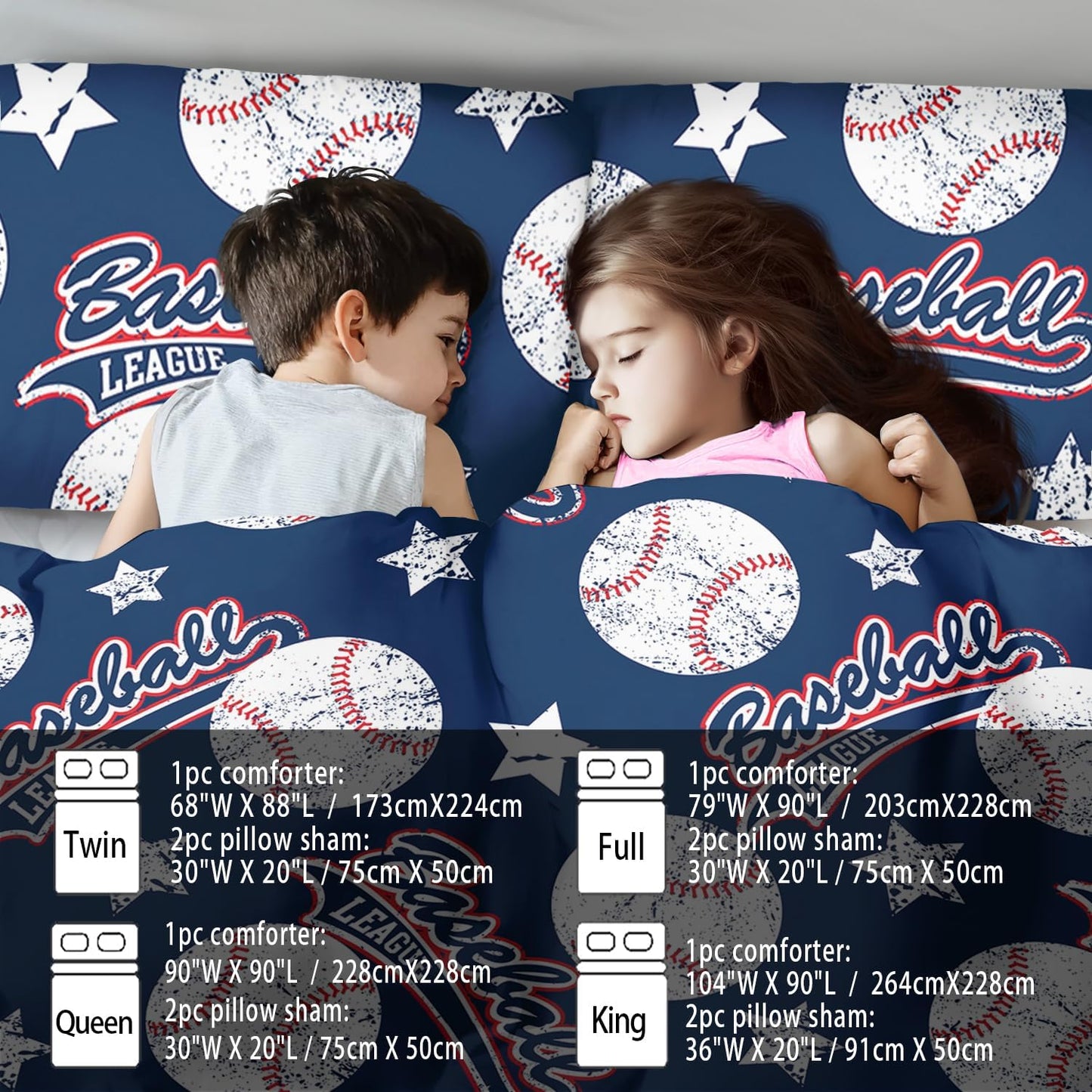 Baseball Comforter Set King,Sports Bedding Sets for Boys,Blue Sports Comforter King Bedroom Decor,Baseball Bedding Teen for All Seasons,Blue Quilt Kids Bedroom Decor