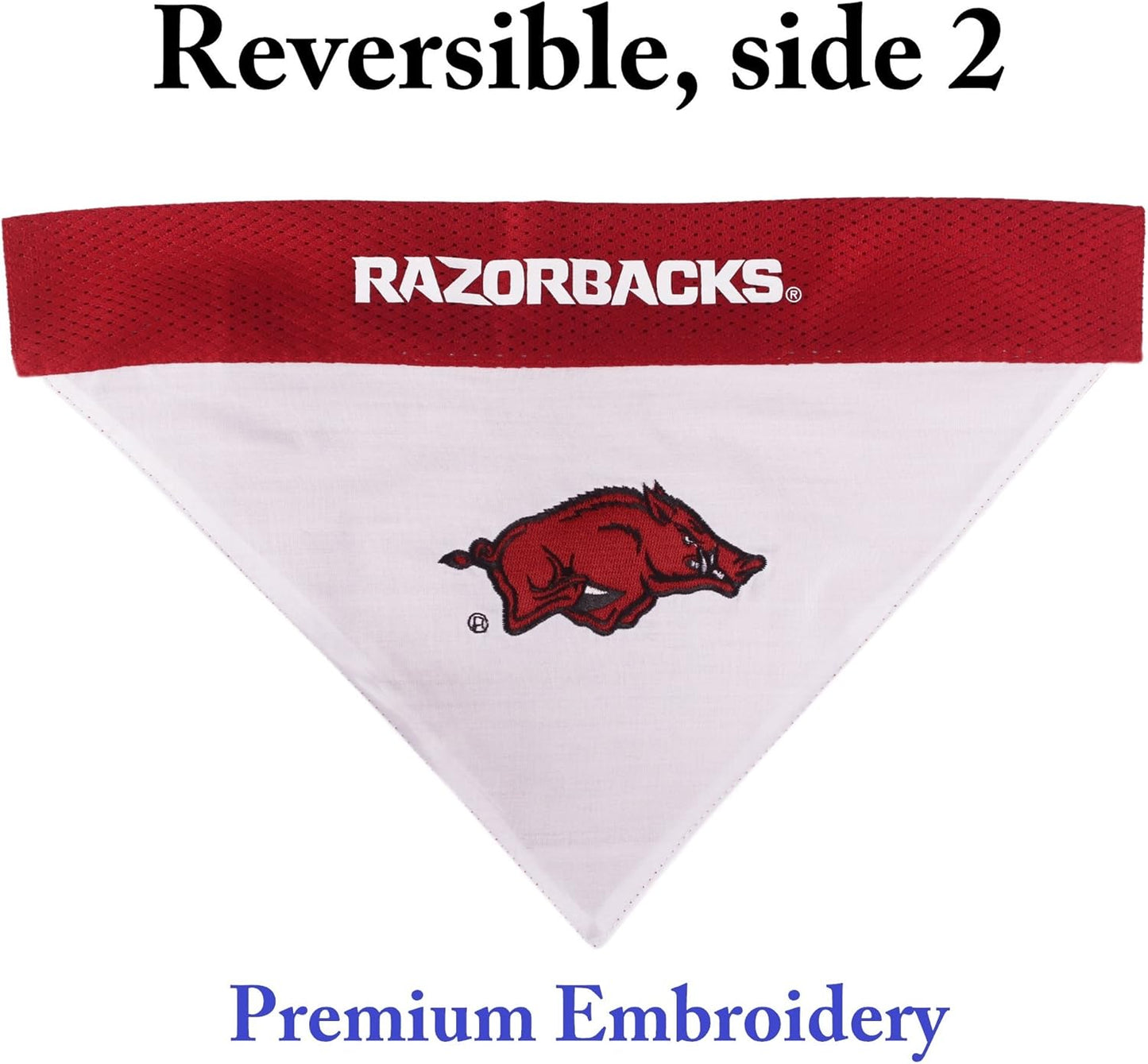 Pets First Collegiate Pet Accessories, Reversible Bandana, Arkansas Razorbacks, Large/X-Large