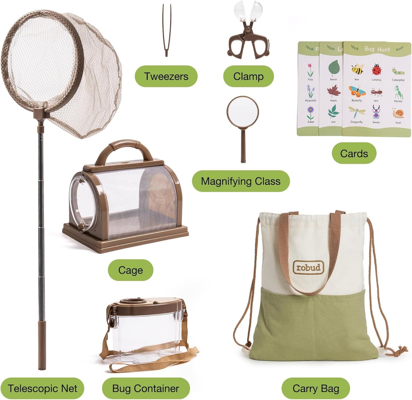 ROBUD Kids Explorer Kit, Bug Catcher Kit with Bag Kit, Outdoor Exploration Set for Camping, Montessroi Toy for Kids Coming Closer to Nature,WRP07