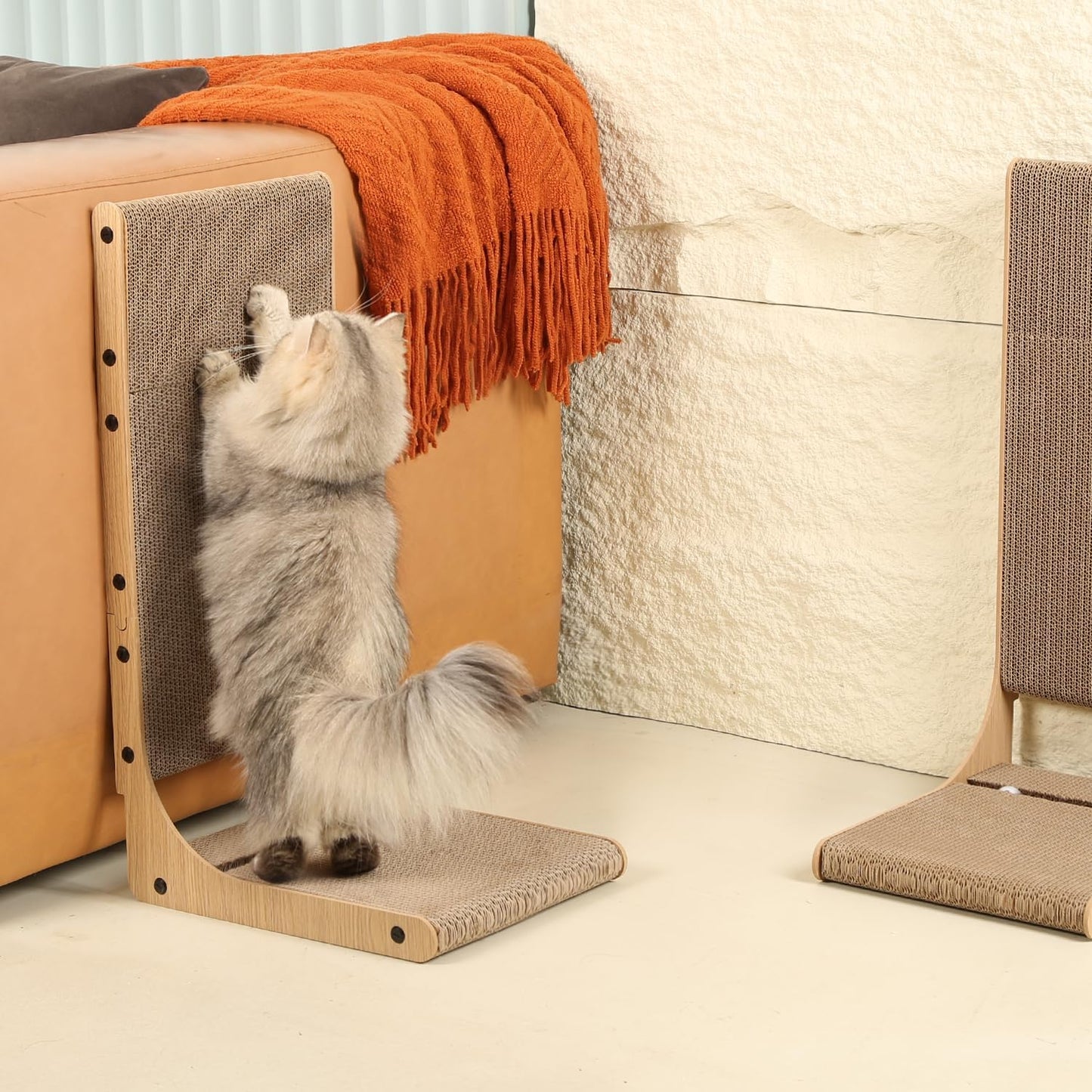 2-Pack Cat Scratching Board, 25.6'' Tall Cardboard L Shape Vertical Cat Scratchers for Indoor Cats, Cat Scratching Post for Wall and Couch, Large
