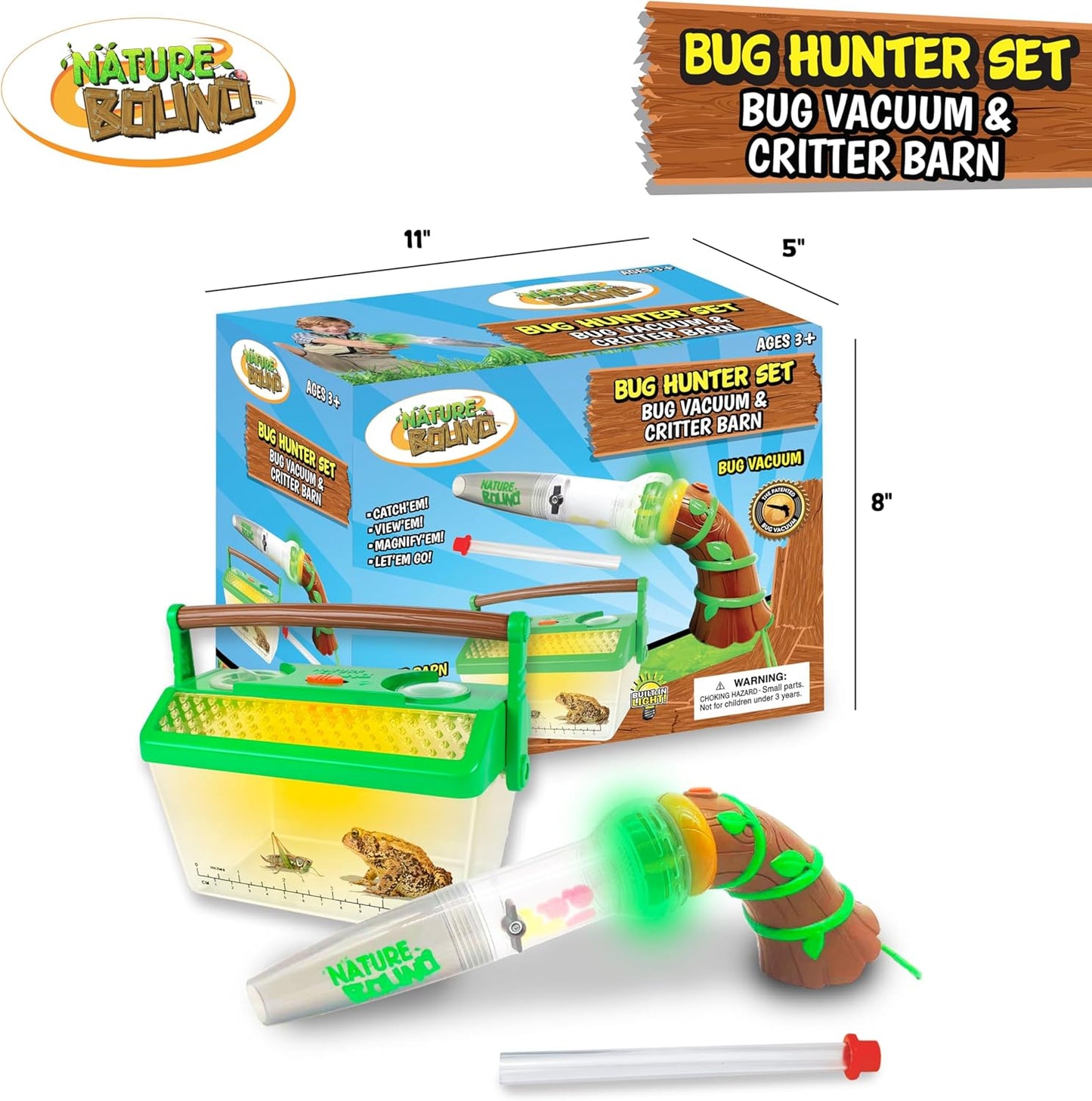 Nature Bound Bug Catcher Toy, Eco-Friendly Bug Vacuum, Catch and Release Indoor/Outdoor Play, Ages 3 to 12, Green, Complete Kit for Kids, Includes Capture Core with Magnification