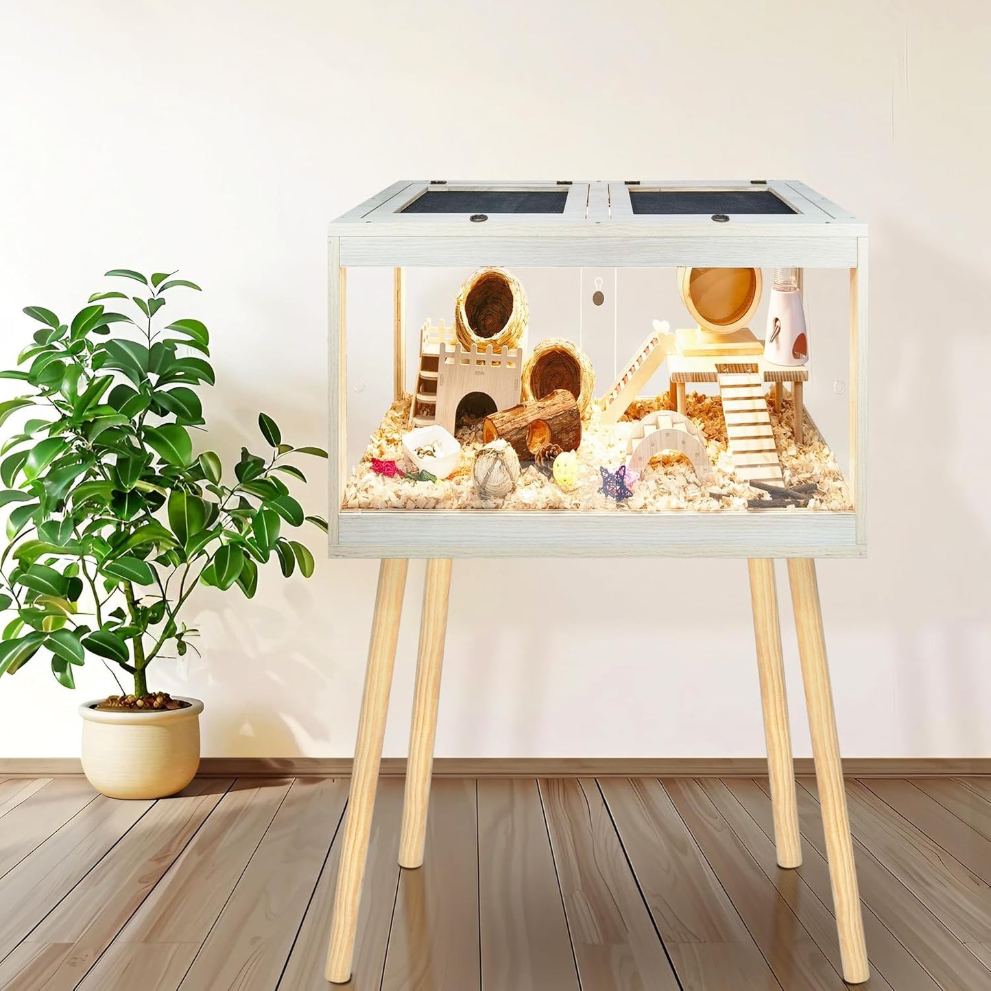 Prolee Hamster Cage Chewproof, Mice and Rat Habitat with Transparent Sides, Hamster Cage with Openable Mesh Top, Solid Built with Lock Design and Leg Stand, 24" Wide