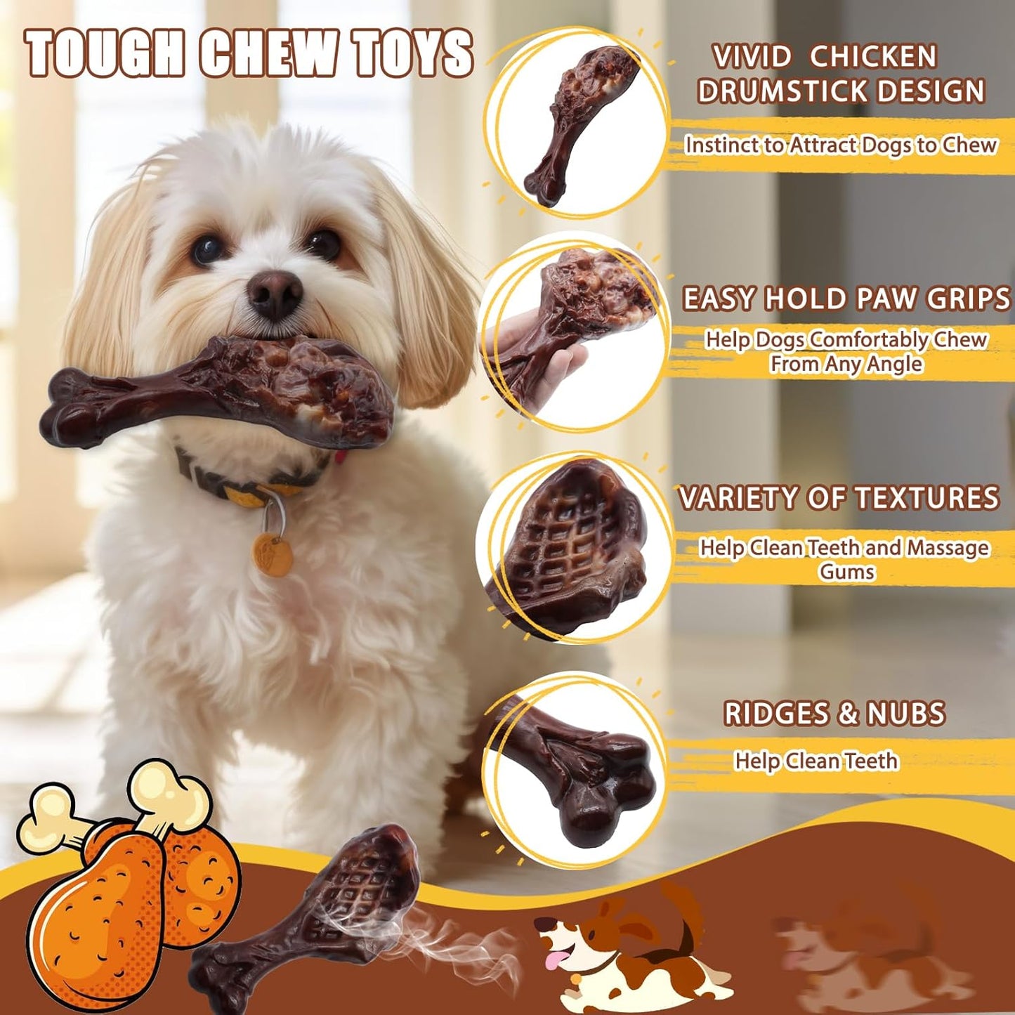 Dog Chew Toys for Aggressive Chewers, Indestructible Dog Toy for for Medium/Large Breed, Tough Nylon Teething Bone Toy to Keep Them Busy,Bacon and Real Beef Flavor (Bacon Flavor, 1 Pack)