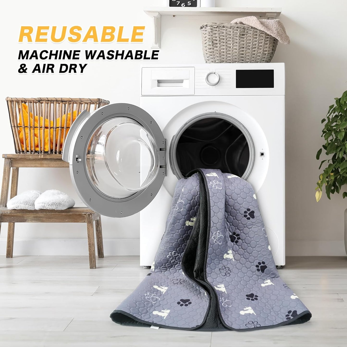 Washable Pee Pads for Dogs, 2 Pack Reusable Puppy Pads, Waterproof Pet Pee Pads for Dog Potty Training, Extra Large Dog Pee Pads for Crate, Playpen, and Whelping, Durable and Absorbent, Grey 36"x41"