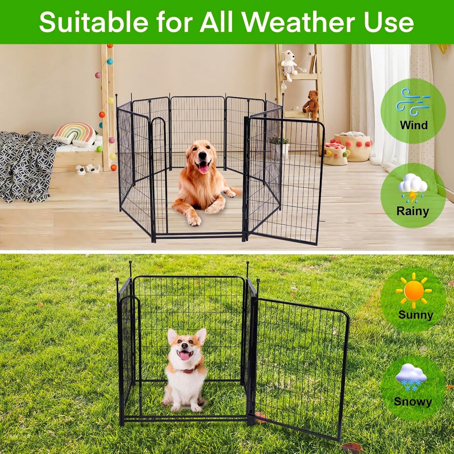 Tall Garden Fence,Wide Gate Low Threshold Fence for Garden, 32in(H) 4 Panels Total 8.9 Ft(L) Animal Barrier Fence, Flower Bed Fencing, Dog Fences Outdoor for Yard
