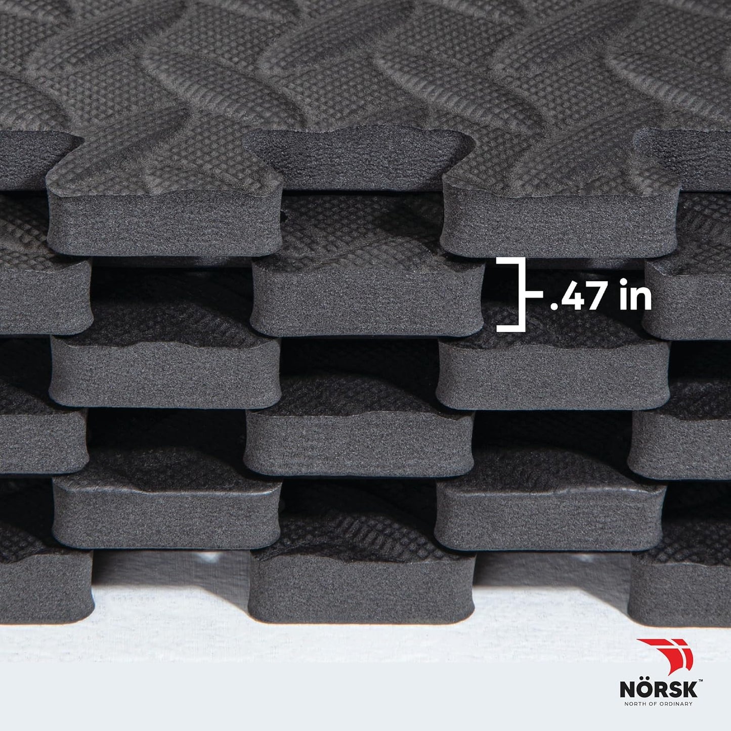 Norsk Foam Floor Gym Mats with Interlocking Tiles, .47" Thick, 24"x24", 54-Pack, 216 Square Feet, Diamond Plate Design, Grey