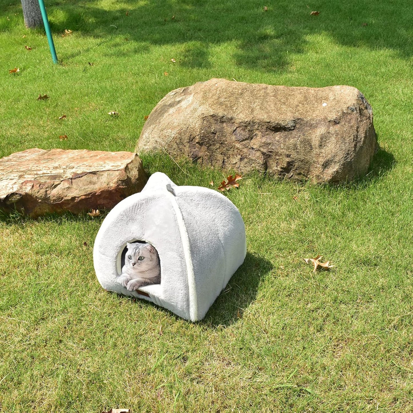 Cat Bed for Indoor Cats - Cat Cave Bed Cat House Cat Tent with Removable Washable Cushioned Pillow, Soft and Self Warming Kitten beds, Pet Bed(Large Grey)