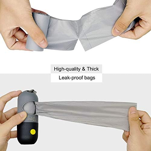 Dog Poop Bag Dispenser with Built-in LED Flashlight and Metal Clip for Leash, Pet Waste Bag Holder, Dog Walking Accessory (Black)