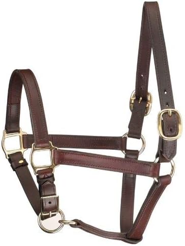 Leather Mini or Suckling Foal Size Horse Halter | Brown Leather with Solid Brass Hardware | Adjustable Chin, Double Stitched, Double Buckle Crown.