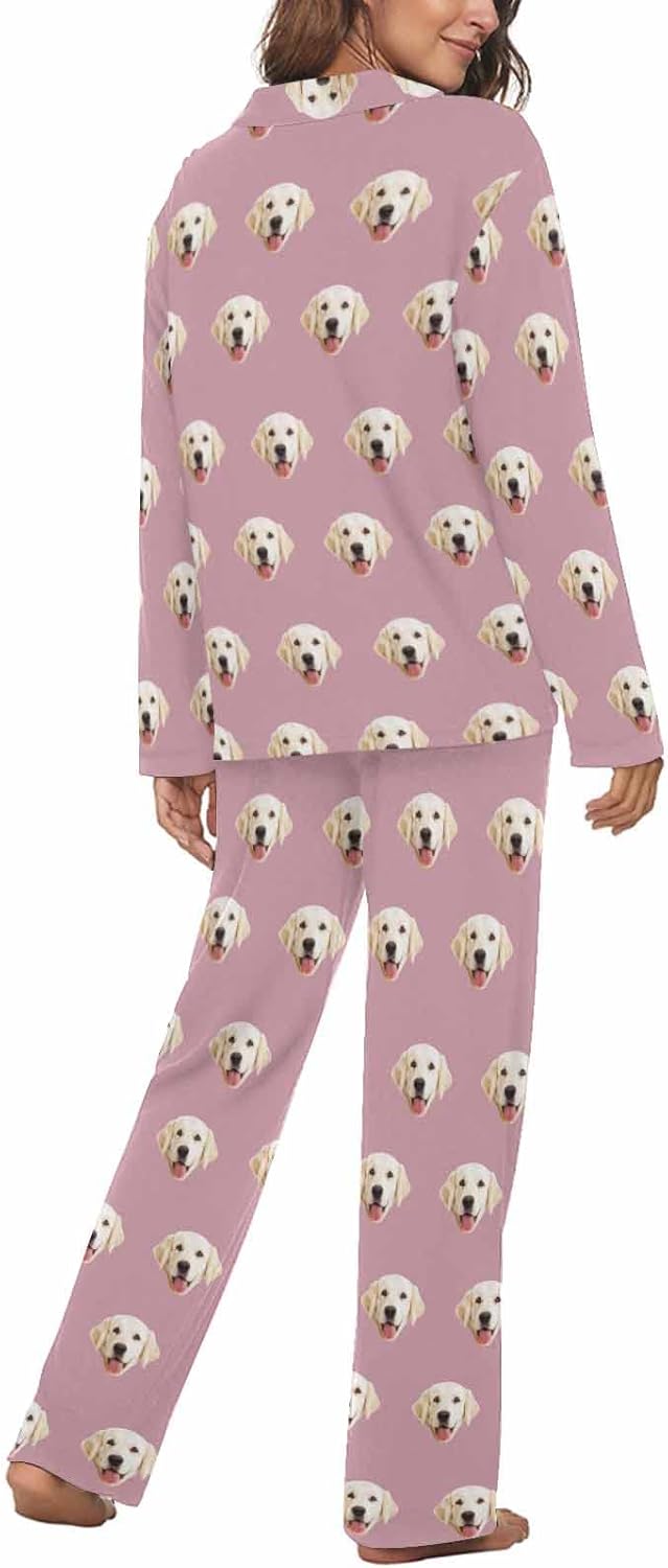MyPupSocks Custom Face Pajamas for Women Set, Personalized Photo Long Sleepwear XS-XXL
