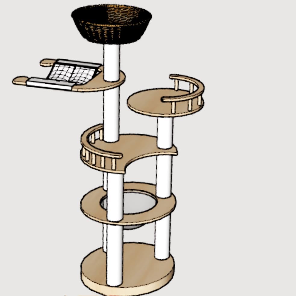 Modern Wood Cat Tree for Large Cats,Luxury Rattan Oak Cat Trees Towers，Rattan Cat Tree with Capsule &Hammock，3 Weaving Cat Nests & Washable, Sisal Scratching Posts, for Indoor Cats, (Large 02)