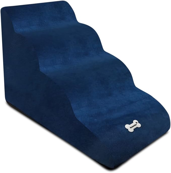 Dog Stairs, 4-Step Non-Slip Pet Ramp, High Resilience Sponge, Dark Blue