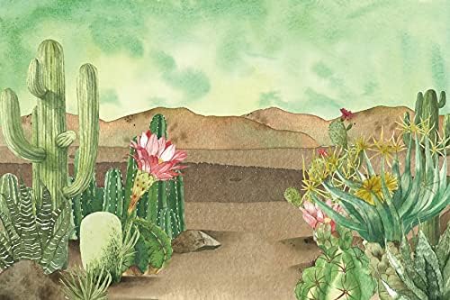 Renaiss 8x6ft Floral Cacti Backdrop Watercolor Aloes Cactus Flowers Desert Scenery Photography Background Botanical Mexican Fiesta Baby Shower Bridal Shower Birthday Party Decors Photo Studio Props