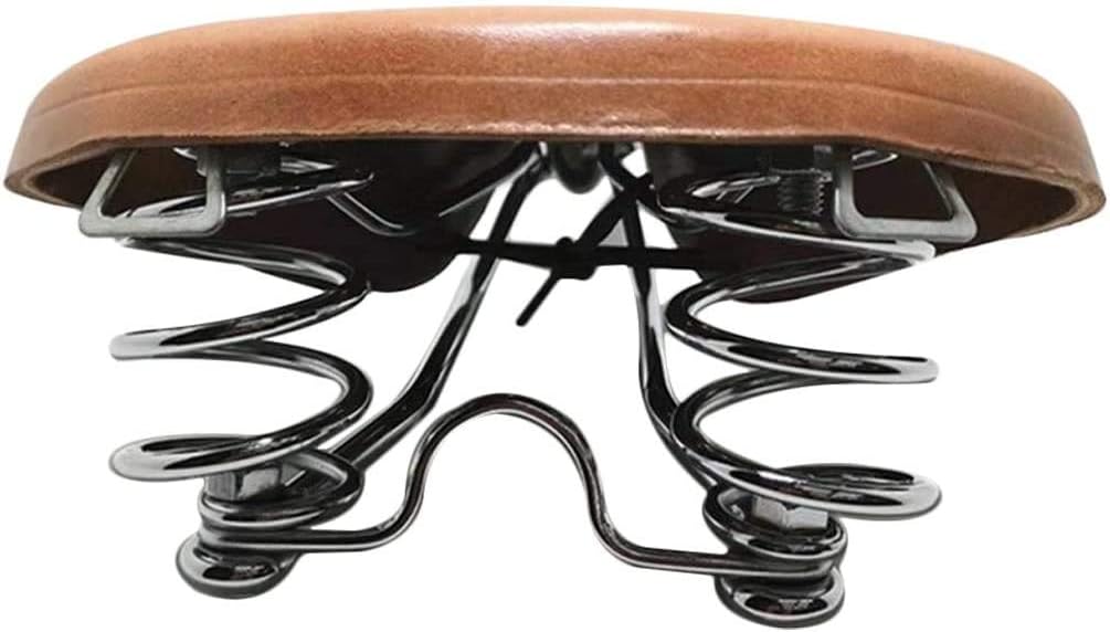 UNISTRENGH English Vintage Bicycle Saddle Touring City Saddle Comfortable Comfort Leather Bicycle Seat with Spring Rivets for Women Men