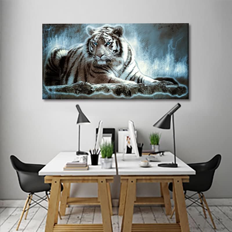 Yxbhhym Large Animals Canvas Wall Art Tiger Wall Picture Animals Prints Poster Painting White Tiger Artwork for wall Bedroom Living Room Décor Home Decorations Office Wall Decor Framed -24x48inches