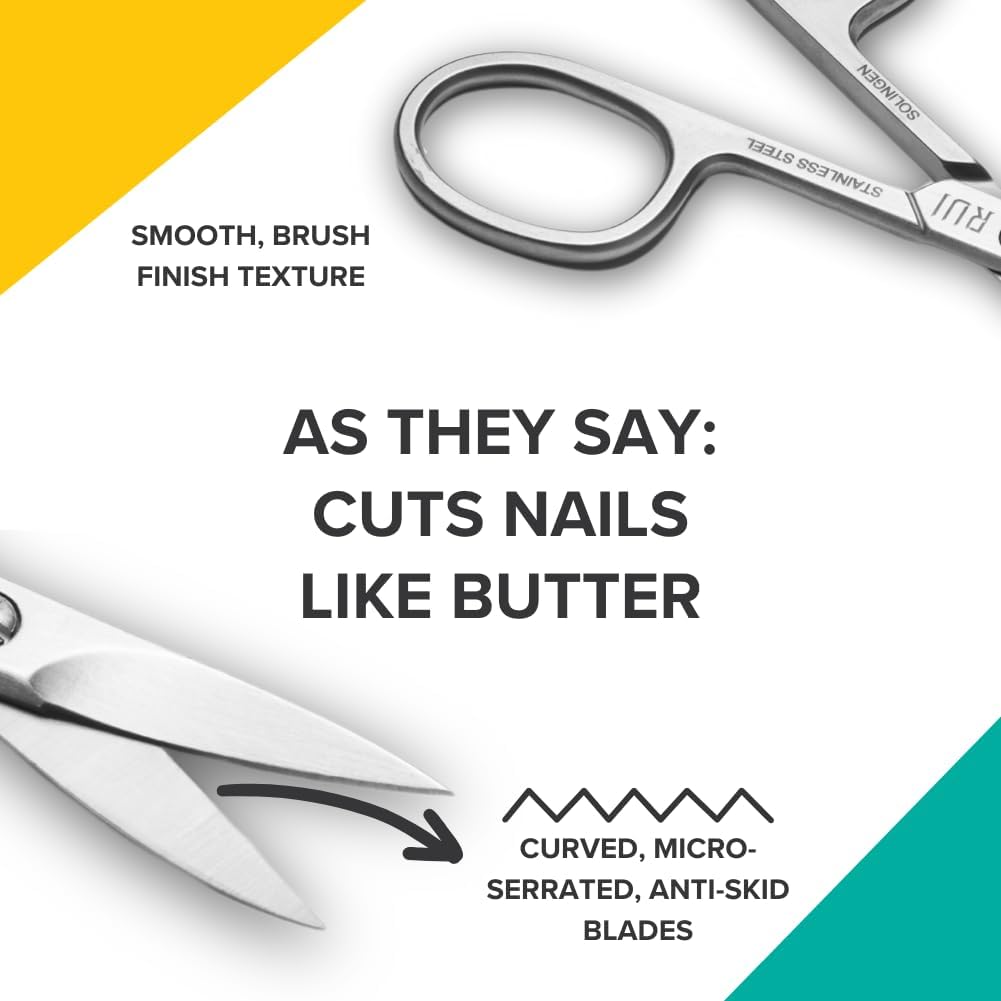 Rui Smiths Pro Precision Stainless Steel Pedicure Trimmer Cutter with Micro-Serrated, Anti-Skid Cutting Edges and Long Handles For Hard Nails | Made in Solingen, Germany (Nail Scissors)