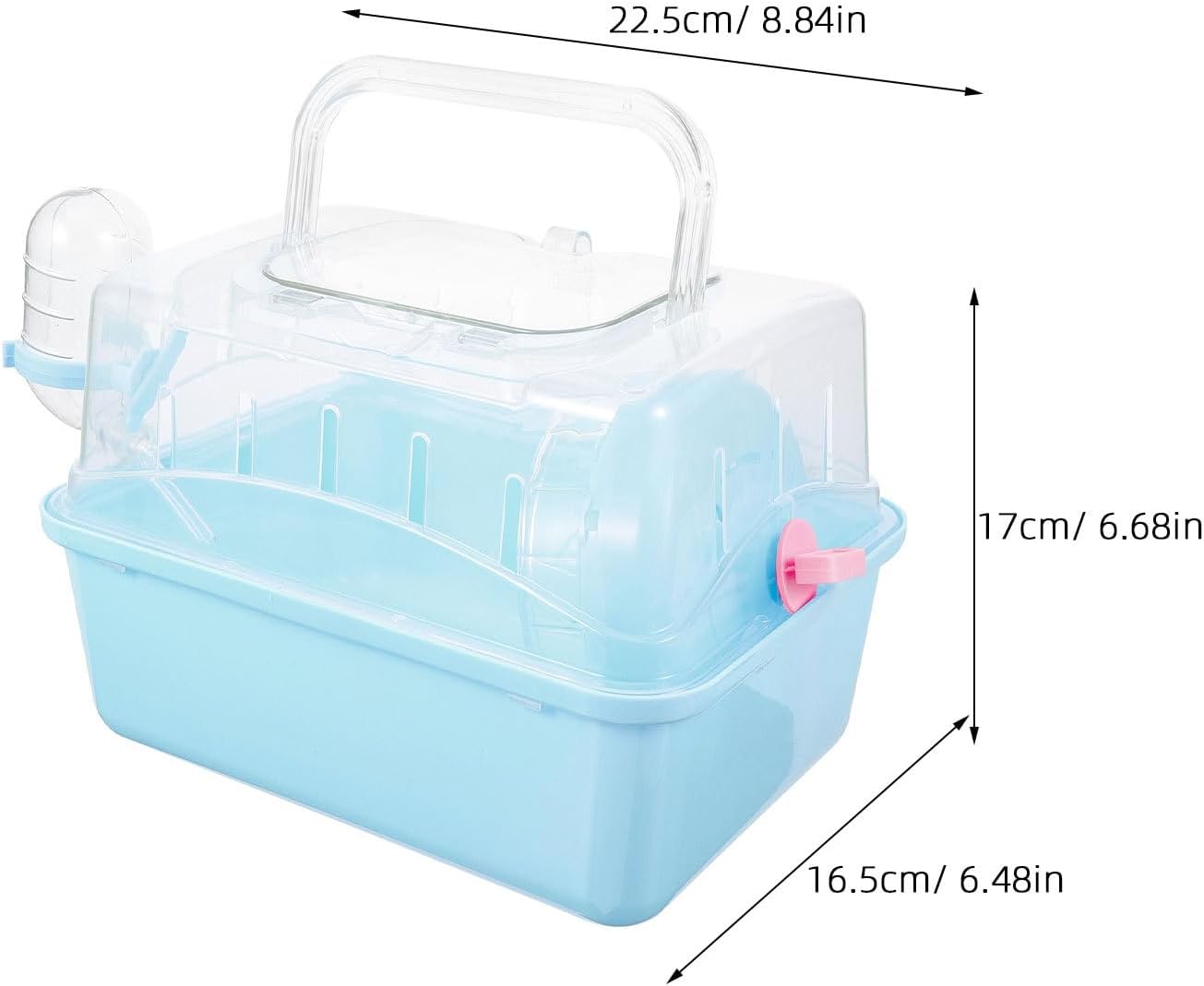 POPETPOP Small Animal Carrier Cage with Water Bottle - Portable Hamster Travel Cage with Handles for Hedgehog Hamster Rat Bearded Dragon Ferret Chinchillas (Sky-Blue) 11"*6.69"