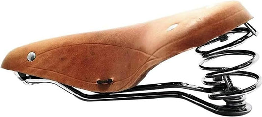 UNISTRENGH English Vintage Bicycle Saddle Touring City Saddle Comfortable Comfort Leather Bicycle Seat with Spring Rivets for Women Men