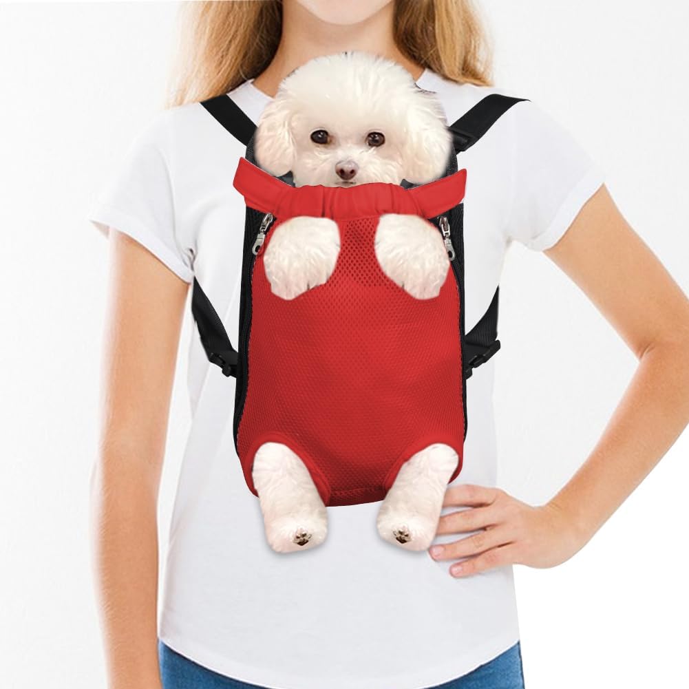 FEimaX Dog Carrier Backpack Pet Legs Out Front Cat Travel Bag, Adjustable Puppy Backpacks Carriers Hands-Free for Small Medium Dogs Cats Hiking Traveling Camping Daily Walking (Large, Red)