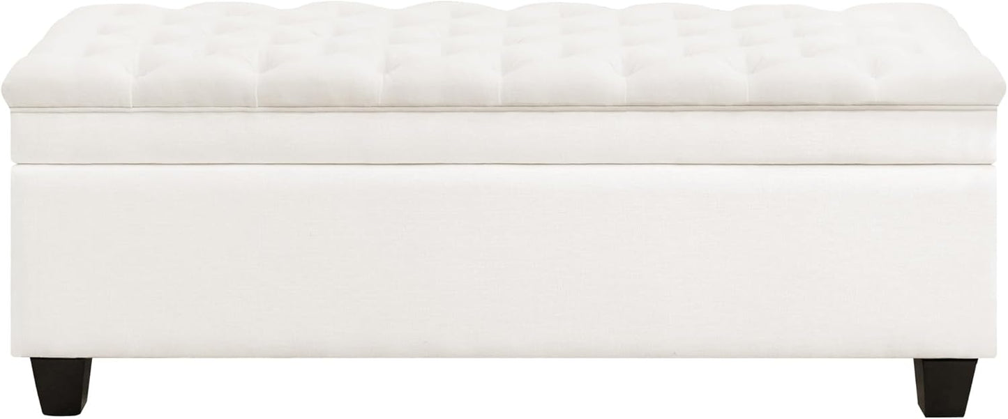 51" Fabric Storage Ottoman Bench, Upholstered Rectangle End of Bed Storage Ottoman Tufted Living Room Bedroom Bench with Safety Hinge, Solid Wood Legs, Loads 500 lb(Beige)