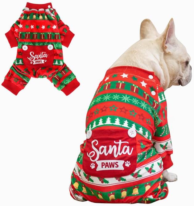 BEAUTYZOO Dog Christmas Pajamas Large Sized Dog, Christmas Doggie Pajamas for Boys Girls, Soft Fleece Cotton Puppy Pjs Jammies Onesies for Men Women, Pet Jumpsuit Body Suit Apparel Clothes, Red XXL