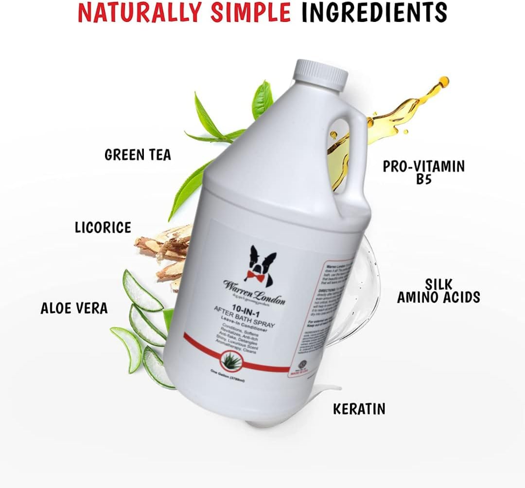 Warren London 10-in-1 After Bath Dog Spray | Dog Leave in Conditioner and Detangler | Pet Grooming Spray with Aloe Vera, Silk Amino Acids and Green Tea Extract | Made in USA | 1gal