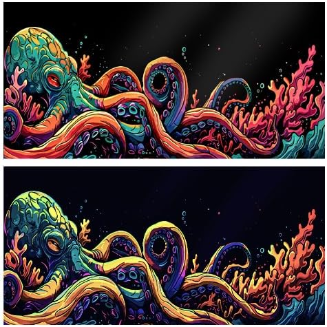 72X18IN Blacklight Octopus Sea Monster HD 3D Black Light Aquarium Background UV Reactive Background Terrarium Background with 10 EVA Double-Sided Tape