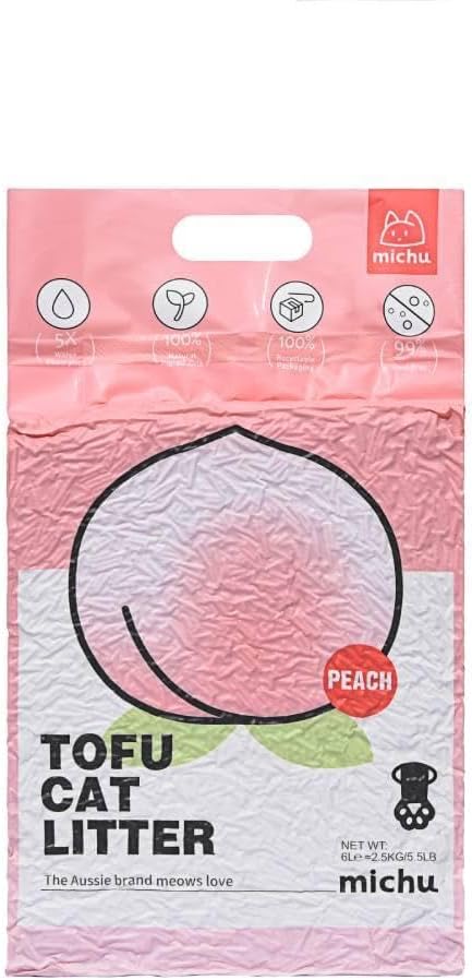Tofu Cat Litter Natural Clumping Tofu Cat Litter, Fast Clumping and Easily Scoop-able 5.5lb/88oz 5 Scents - Peach, 4 Pack