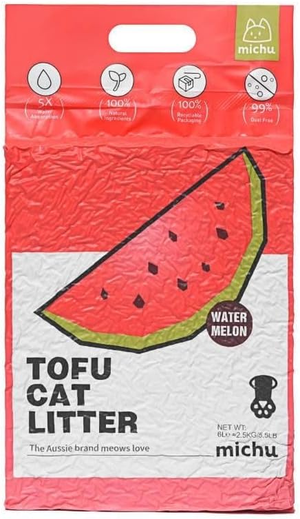 Tofu Cat Litter Natural Clumping Tofu Cat Litter, Fast Clumping and Easily Scoop-able 5.5lb/88oz 5 Scents - Watermelon, 3 Pack