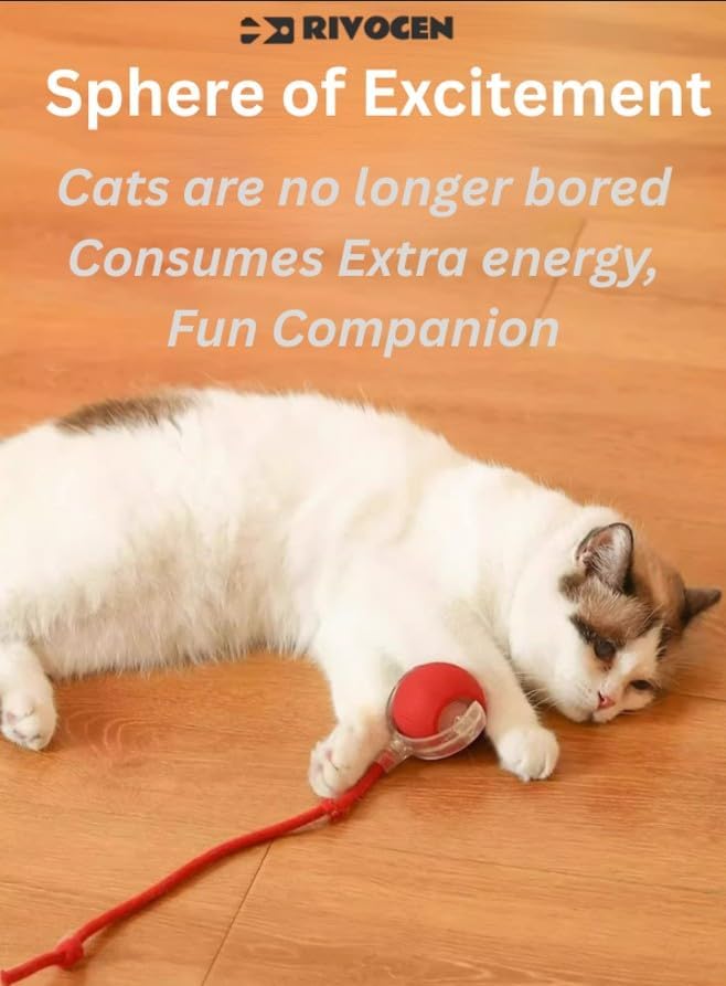 Indoor Cat Interactive Toy 360-degree Automatic Rolling Toy with Floor Flashing and Random Rolling for Cats and Dogs. Continuous Excitement, Fun and Stimulation for Your Cats and Dogs-(Red)