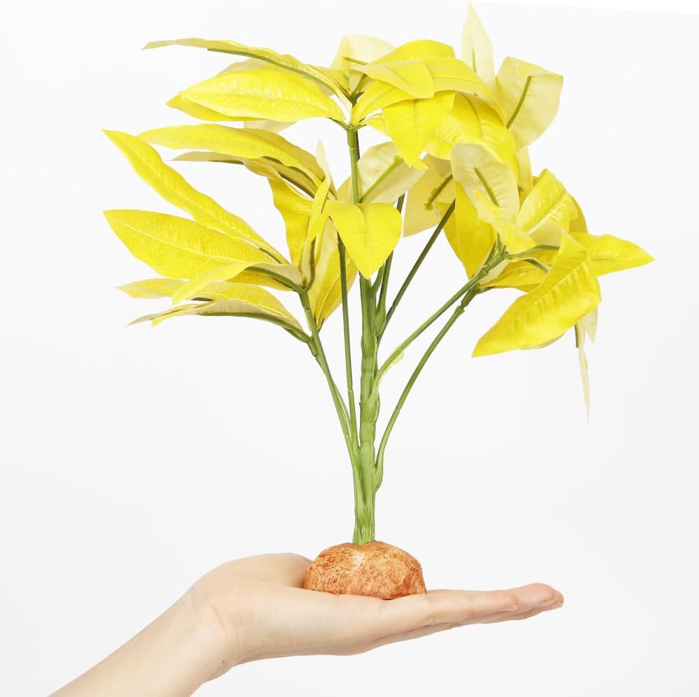 Fake Yellow Money Tree Plant, Reptile Decor for Terrarium, Crested Gecko Tank Accessories fit Leopard Gecko Bearded Dragon Lizard Chameleon Snake Tortoise