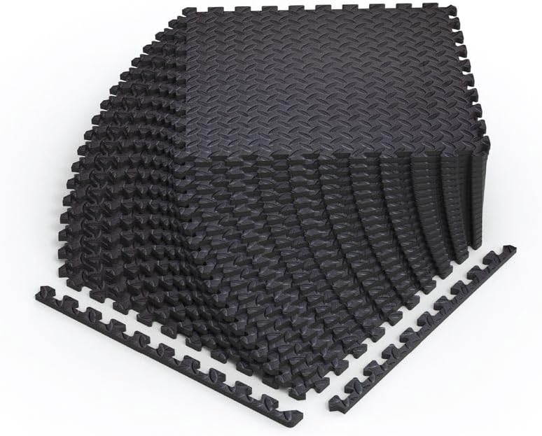Norsk Foam Floor Gym Mats with Interlocking Tiles, .47" Thick, 24"x24", 42-Pack, 168 Square Feet, Diamond Plate Design, Black
