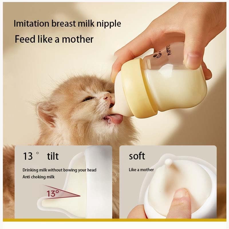 Silicone Kitten Nursing Bottle - Feeding Bottle with Nipples for Newborn Kittens, Puppies, & Small Animals, Milk Feeding Supplies for Baby Pets, Yellow & Green Feeder