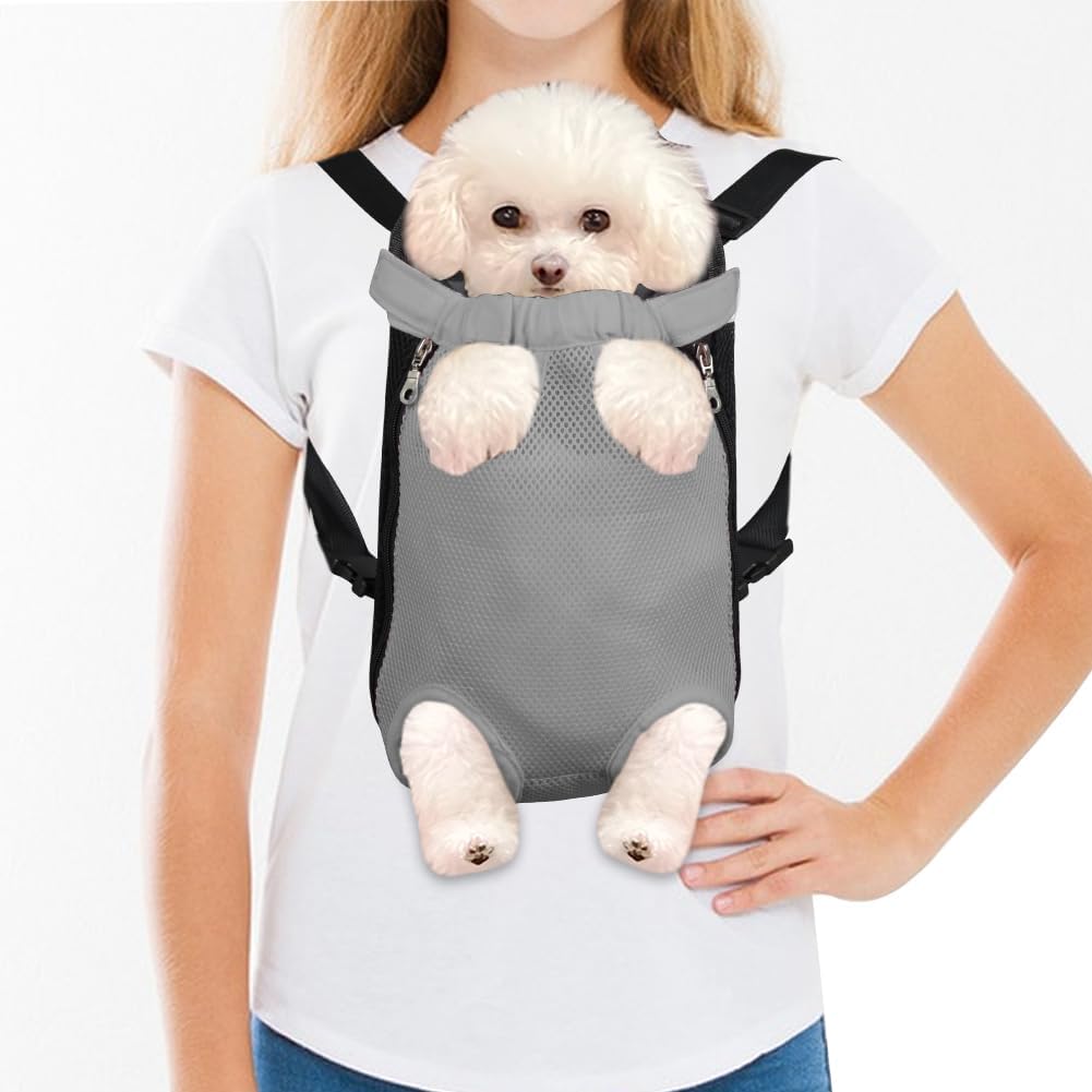 FEimaX Dog Carrier Backpack Pet Legs Out Front Cat Travel Bag, Adjustable Puppy Backpacks Carriers Hands-Free for Small Medium Dogs Cats Hiking Traveling Camping Daily Walking (X-Large, Grey)