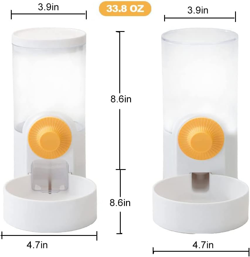Pet Hanging Automatic Feeders Drinking Bowls 40oz, Auto Gravity Pet Feeding Water Set, Cage Pet Feeding Bowls Dispenser for Cats Dogs Puppy, Rabbit Hamsters Chinchilla Hedgehog (White-Water)