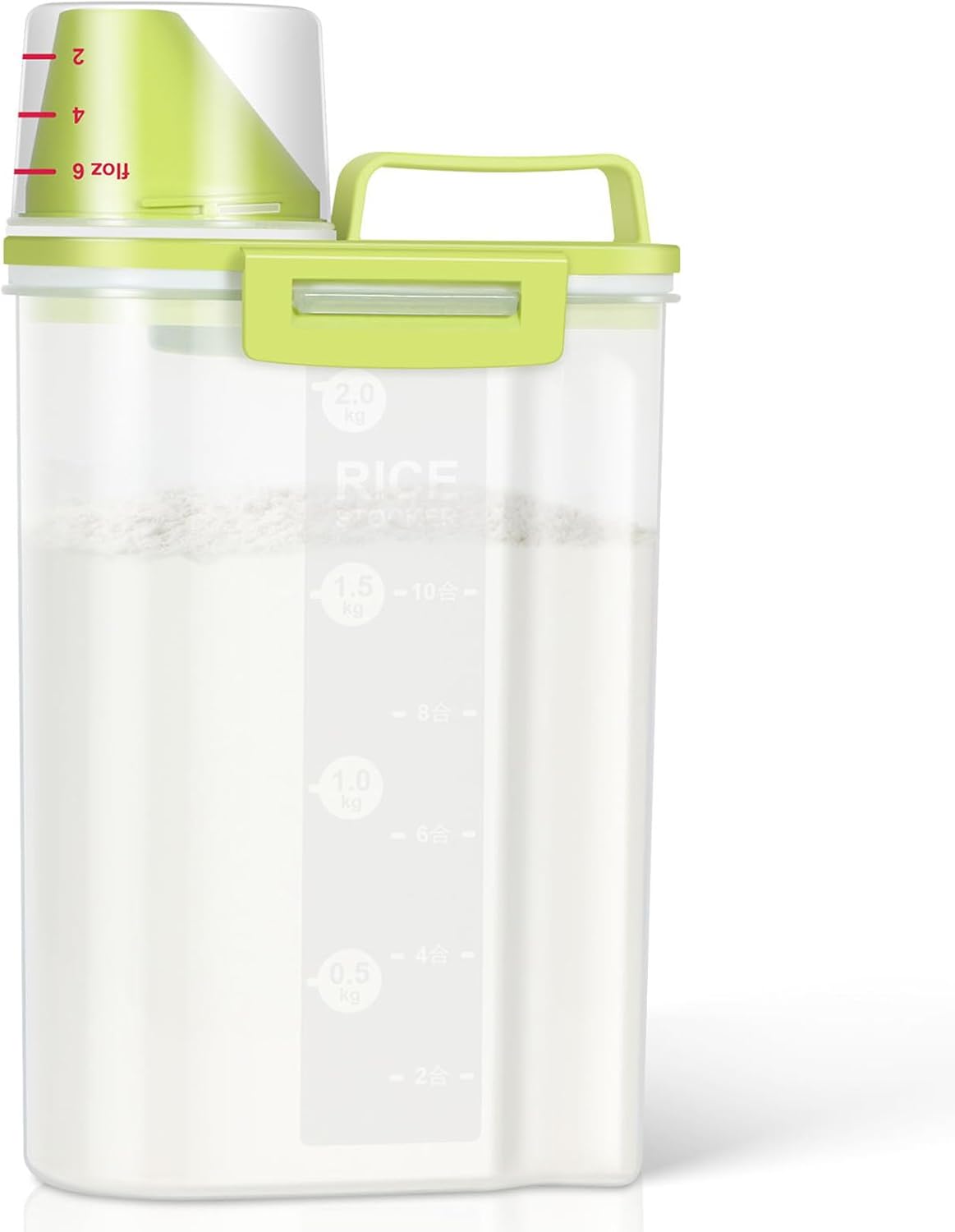 TBMax Rice Storage container 4 Lbs, Small Rice Dispenser with Measuring Cup, Lime Green Cereal Containers Flour Bin, Kitchen Food Storage Container and Pantry Organizers, Pet Dog Cat Food Dispenser
