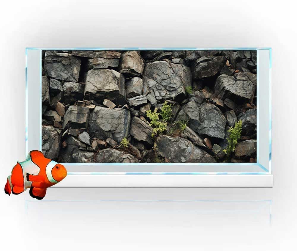 60X24IN Stone Aquarium Background, Rock Fish Tank Background, Natural Rocky Glass Terrarium Background with 8 EVA Double-Sided Tape