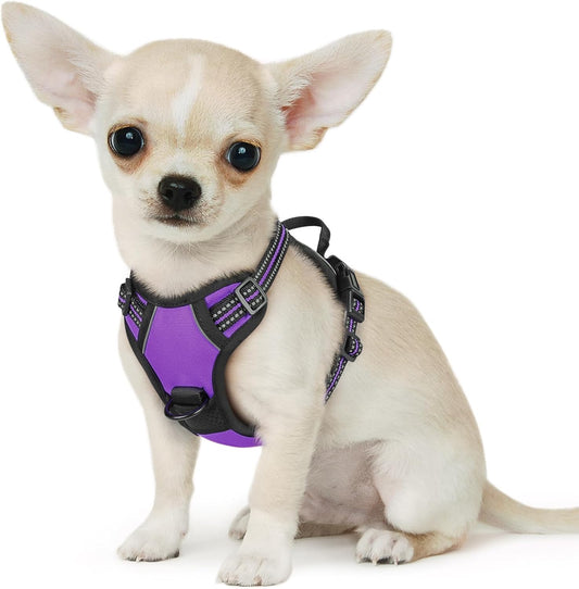 Eagloo Small Dog Harness No Pull, Service Vest with Reflective Strips and Control Handle, Adjustable and Comfortable for Easy Walking, No Choke Pet Harness with 2 Metal Rings, Purple, XS