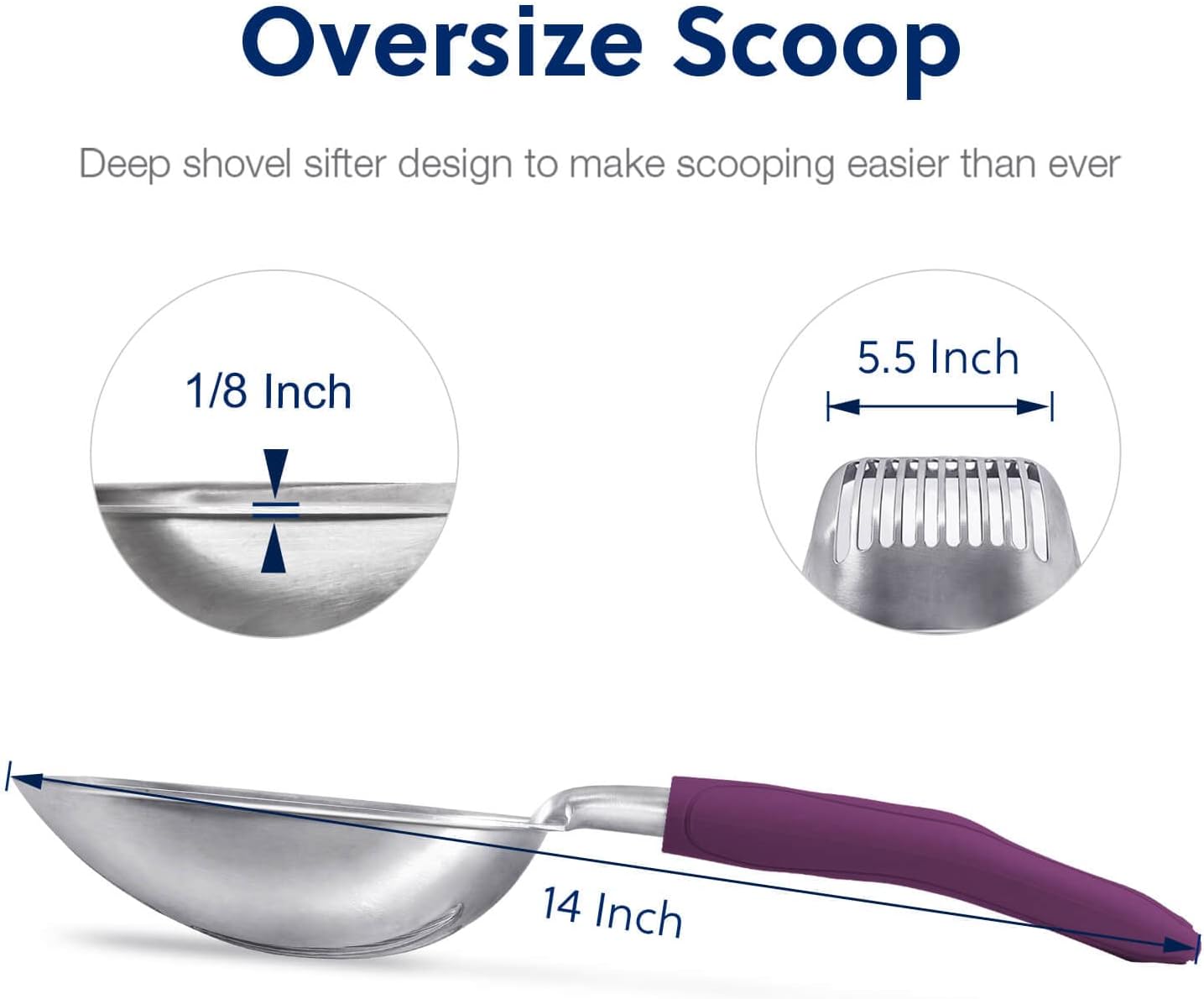 WePet Cat Litter Scoop, Aluminum Alloy Sifter, Kitty Metal Scooper, Deep Shovel, Long Handle, Poop Sifting, Kitten Pooper Lifter, Durable, Heavy Duty, for Litter Box