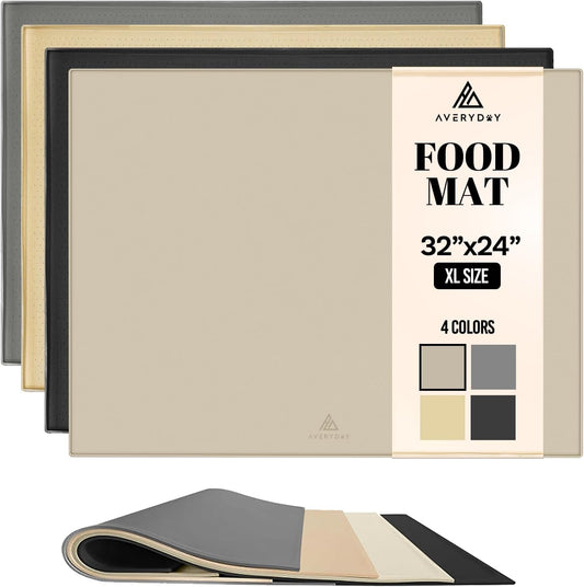 AVERYDAY 32x24'' Silicone Dog Mat for Food and Water, 0.63'' Edge Dog Food Bowl Mats for Floor Waterproof, Dogs Water Mat for Sloppy Drinker, Non Slip Rubber Pet Feeding Mats for Indoor Dogs and Cats